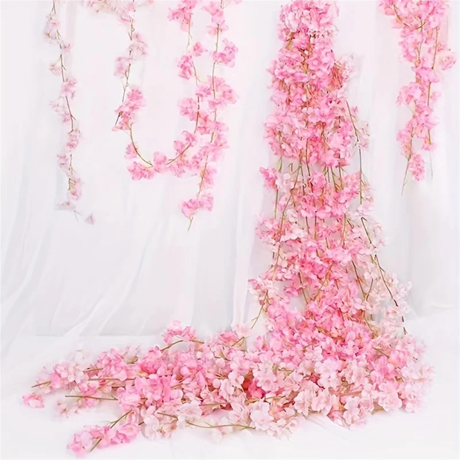 Girlanda rattanowa. Różowa girlanda z wiśni, pnącza, łuk ogrodowy, dekoracja weselna, domowa(1.8m pink)
