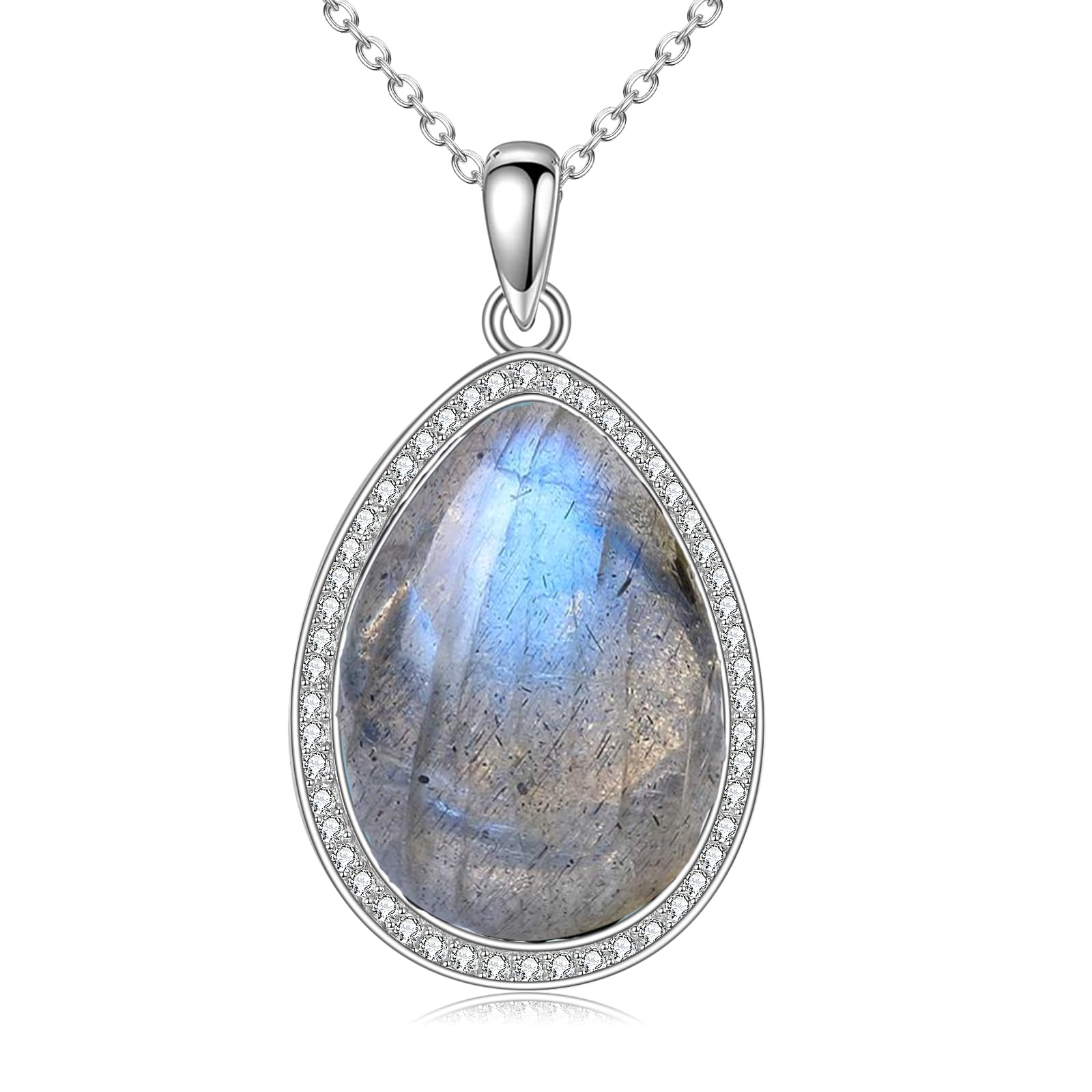 POPLYKE Larimar/Lapis Lazuli/Mondstein/Rosenquarz/Jade/Schwarzer Turmalin/Peridot Halskette für Frauen Sterling Silber Teardrop Halskette Schmuck Geschenk für Frauen