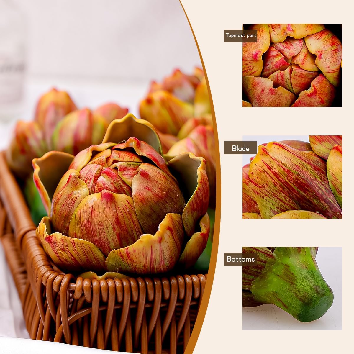 6Pcs Small Faux Artichokes Fake Artichokes Artificial Vegetables and Fake Fruits Artichoke Bowl Filler for Home Kitchen Centerpiece Tabletop Decorations(Yellow)