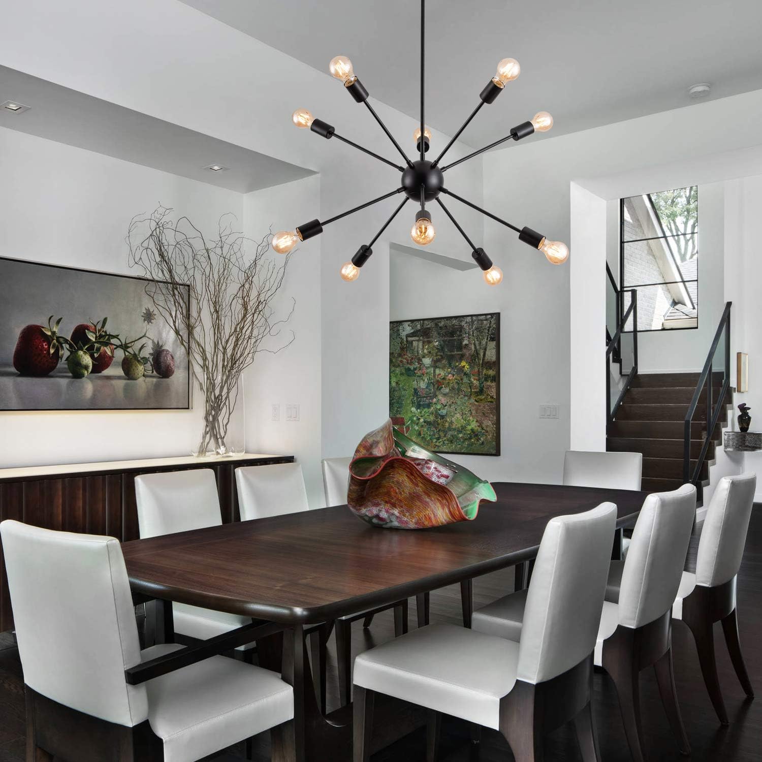 Exclusive Special Sputnik Chandelier 10 Lights Modern Matte Black Chandelier Industrial Pendant Light Mid Century Lighting Ceiling Light Fixture for Kitchen Island Hallway Living Room Bedroom Bar