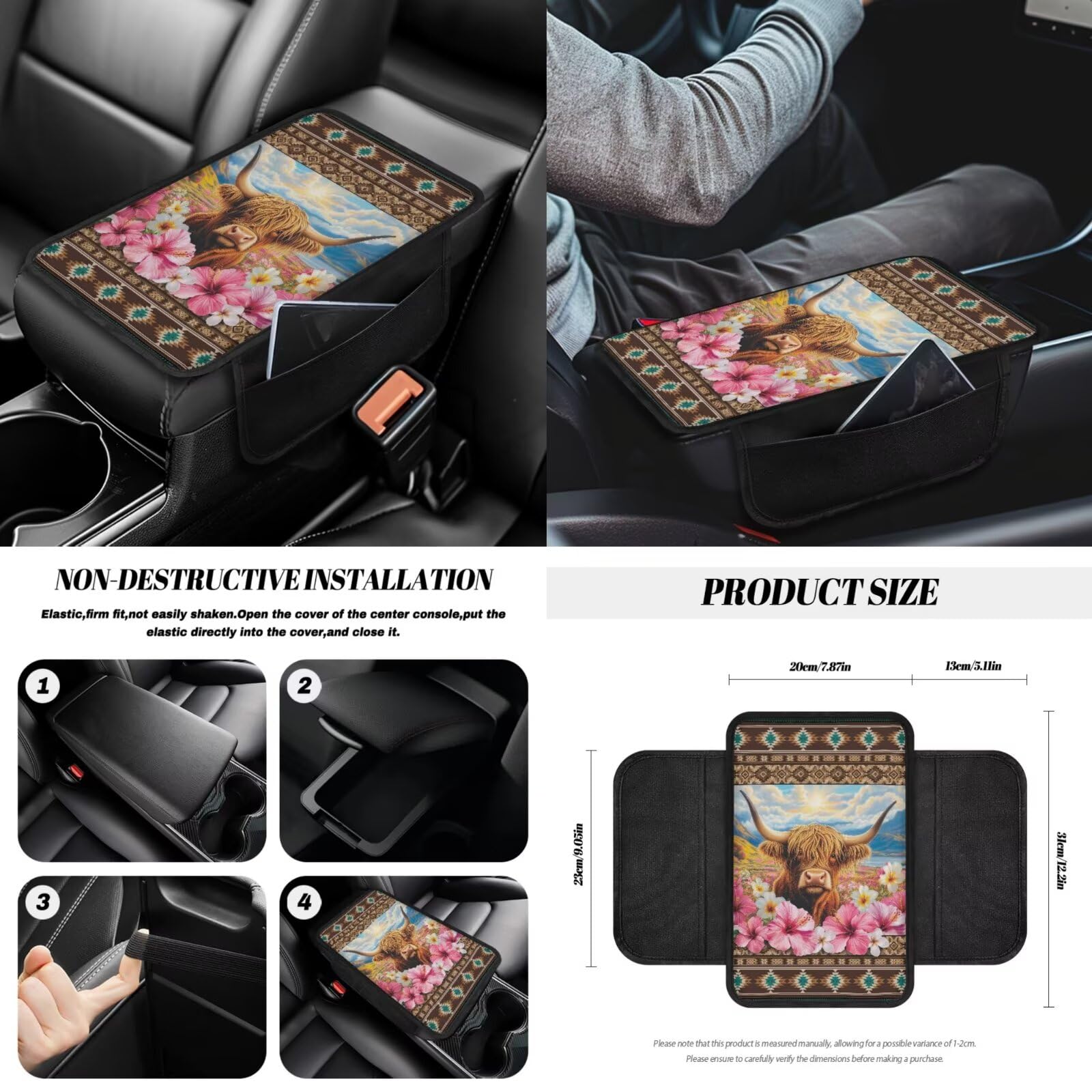 Set completo di coprisedili per auto con stampa di ibisco azteco, anteriore e posteriore, coprivolante, console centrale, imbottiture per cinture di sicurezza, sottobicchieri e coppe