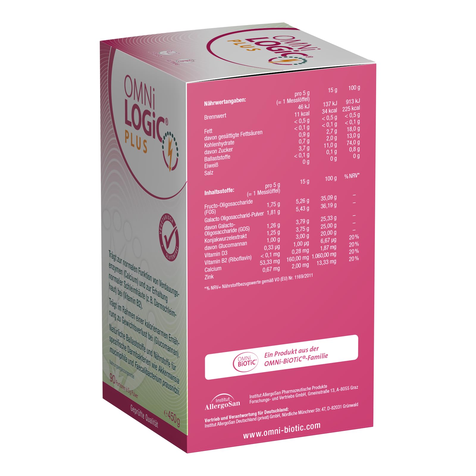 OMNi LOGiC PLUS | Natürliche Ballaststoffe und Nährstoffe für spezifische Darmbakterien | Mit Glucomannan | Pulver | Vegetarisch | Glutenfrei | 90 Portionen (450 g)