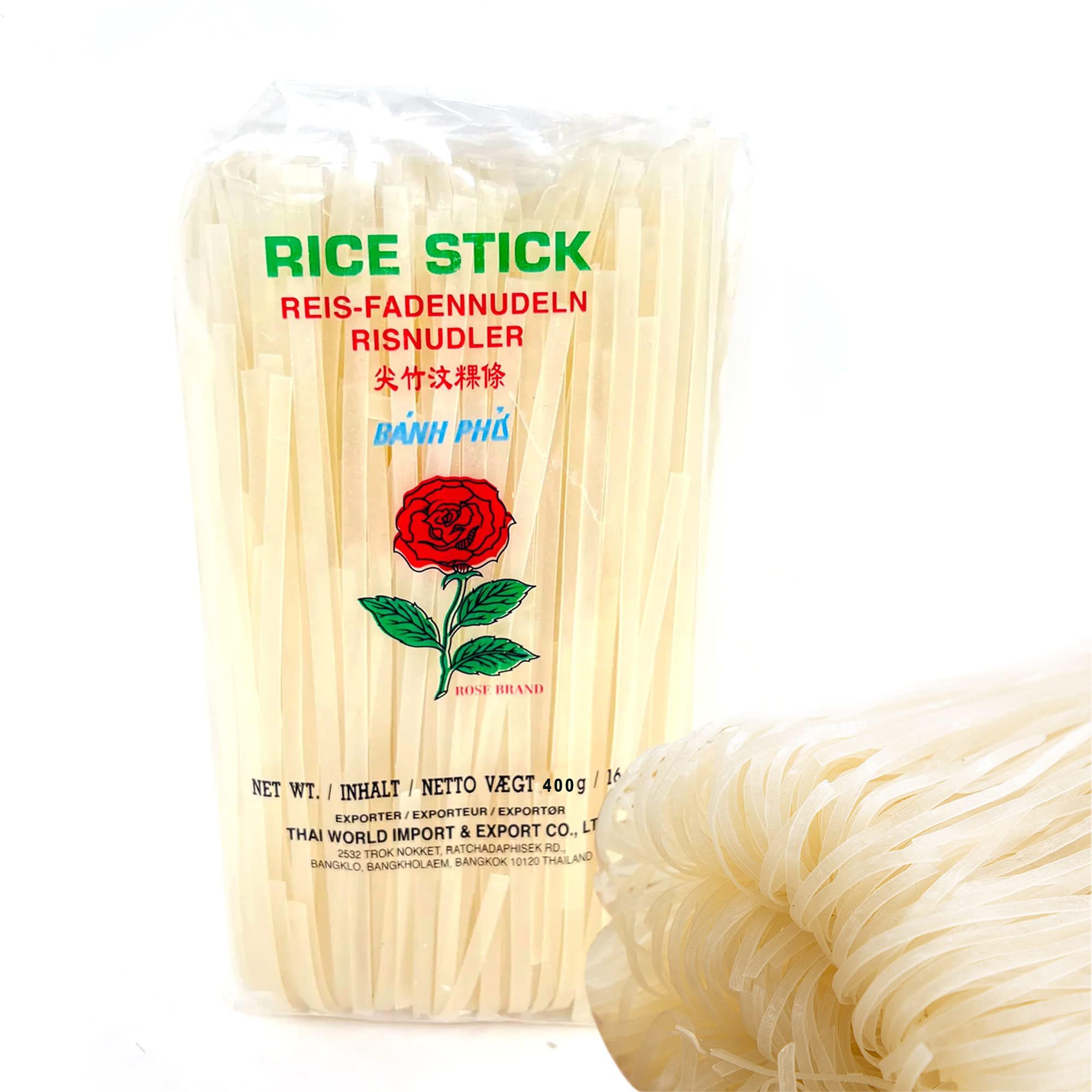 Thai Banh Pho Rice Stick Noodles (3MM) 400g-Medium Rice Noodles for Pad Thai, Pho & Stir-Fry Dishes