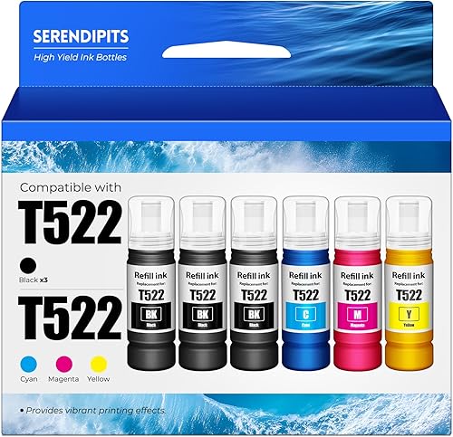 522 botellas de repuesto de tinta ET-4800 ET-2800 ET-2803 ET-2400 de repuesto para 522 botellas de recarga de tinta, paquete de 6 unidades para