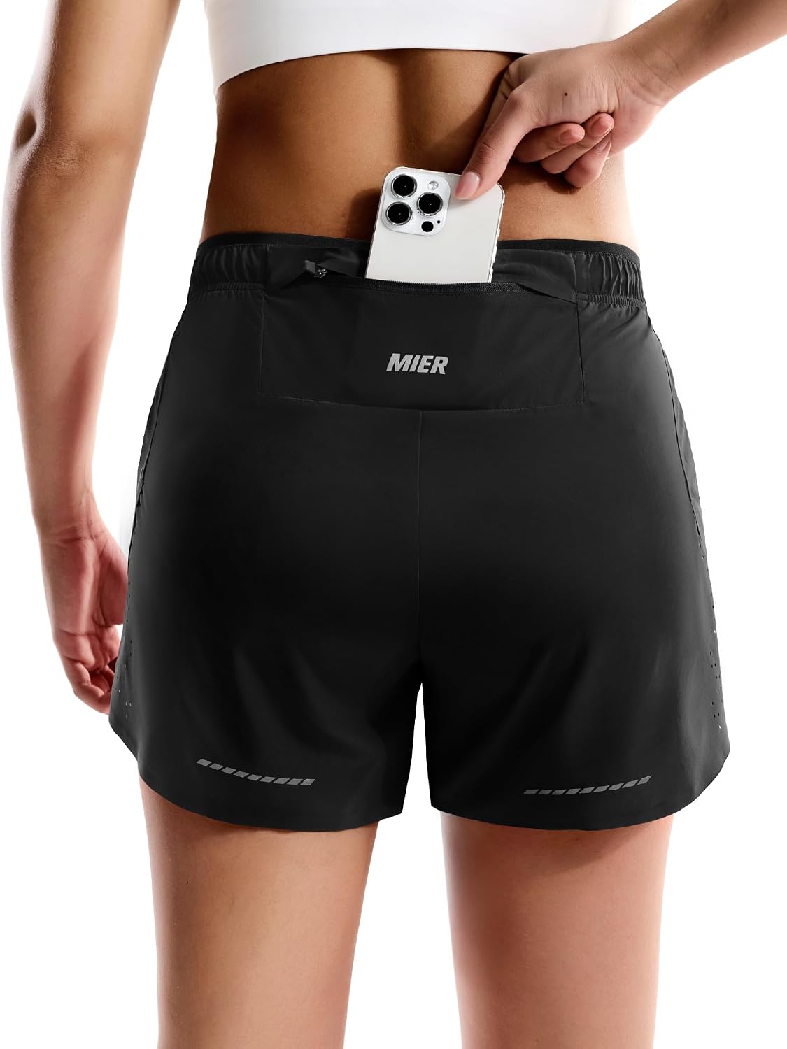 MIER Limitless - Women's 2.5" Running Shorts, Dry Fit Marathon Racing Split Shorts with Zipper Pocket, Brief-Lined