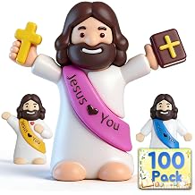 100PCS Little Jesus Figures, Mini Jesus Figurines in Bulk, Multicolor Tiny Jesus Set with Jesus Loves You Figures for Easter Egg Stuffers, Hide and Seek, Baptism, Faith Activities, Religious Gifts