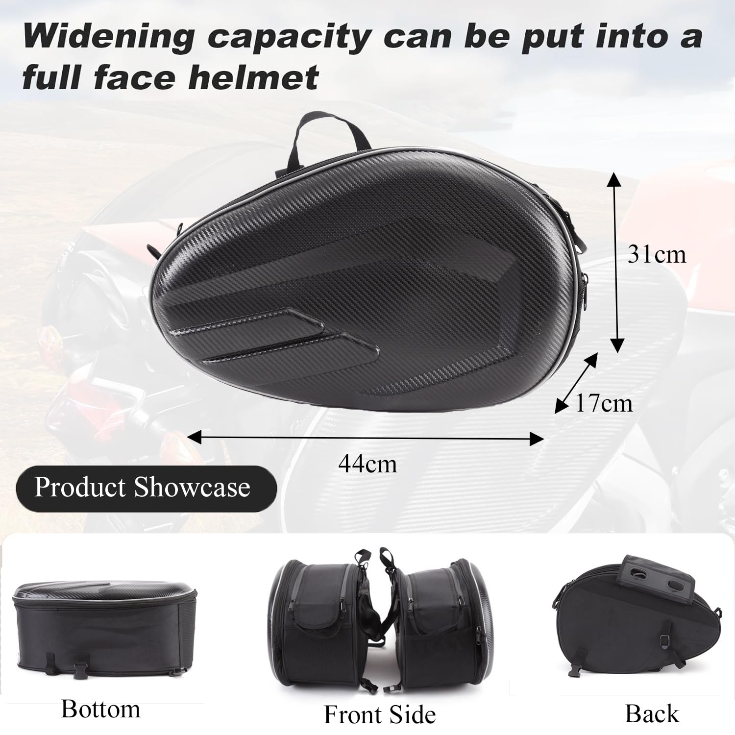 Maletas para Moto,36L-58L,Impermeable,Pareja Bolsas Side Capacidad Ampliable,Negro