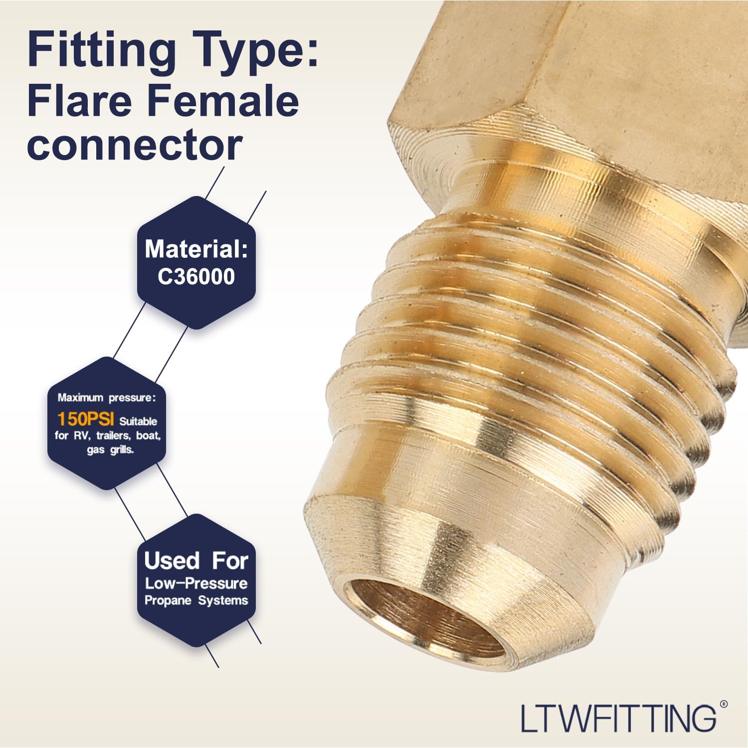 LTWFITTING Brass Flare 5/16" OD x 1/8" Female NPT Female Connector Tube Fitting(Pack of 5)