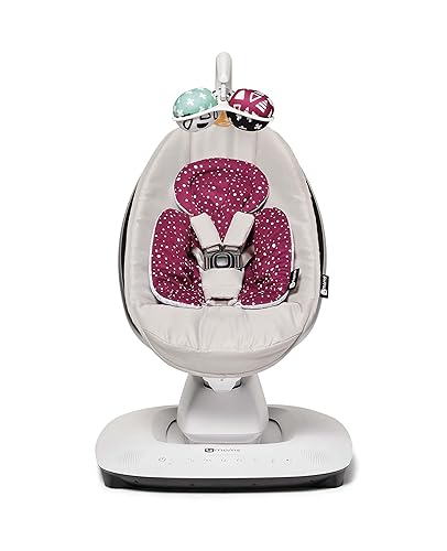 4moms MamaRoo - Columpio para bebé multimovimiento en gris clásico con inserto infantil de felpa, color granate