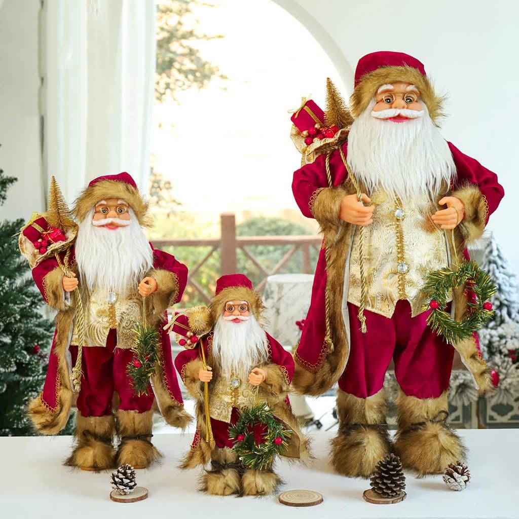 12/18/24'' Santa Claus Figurines Christmas Decorations with Wreath Gift Bag Santa Doll Figurine