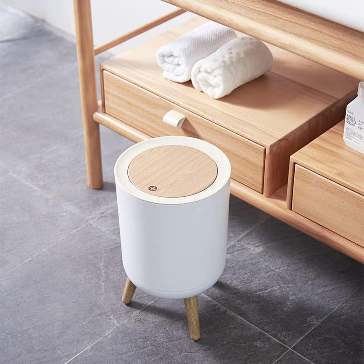 TIMICARE Trash Can, Garbage Can with Press Top Lid, Nordic Modern Waste Basket,Plastic Trash bin Suitable for Kitchen, Bathroom, Living Room, Office, Dog Proof Trash Can (Large)