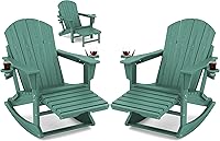 Vista 17 de KINGYES Silla Adirondack con reposapiés retráctil y portavasos, silla reclinable de Adirondack de HDPE para porche, patio, balcón, gris plomizo