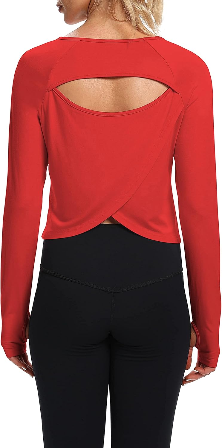 Bestisun Long Sleeve Workout Running Shirts Athletic Yoga Gym Crop Tops for Women - Image 5