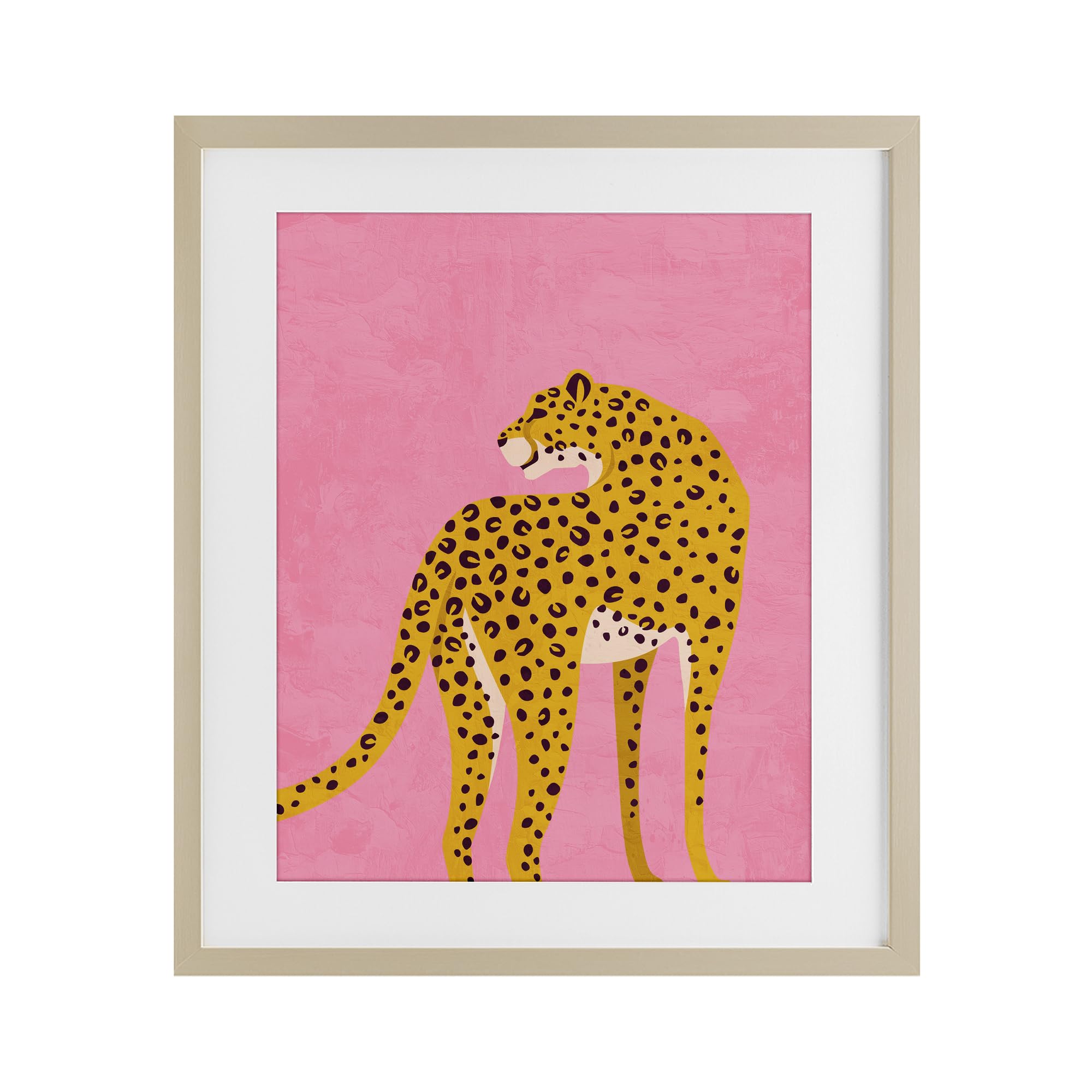 Stupell Industries 'Leopard on Pink Serenade', Framed Print Under Glass, Brown, 17 x 21 Inches, Easy to Hang and Sturdy, Made in USA, by Kim Allen