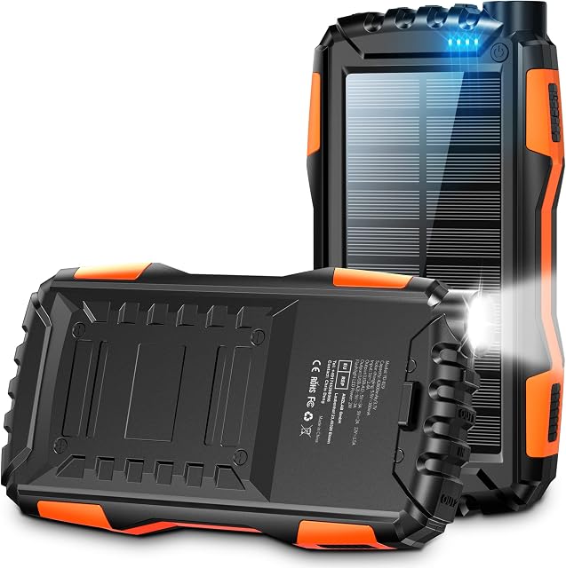 Power Bank Solar Panel 42800mAh, Portable Charger PD18W QC3.0, 3A USB C Phone Solar Charger Pack Fast Charging for Camping, Battery Charger Bank Compatible for Qi Device iPhone Samsung Huawei