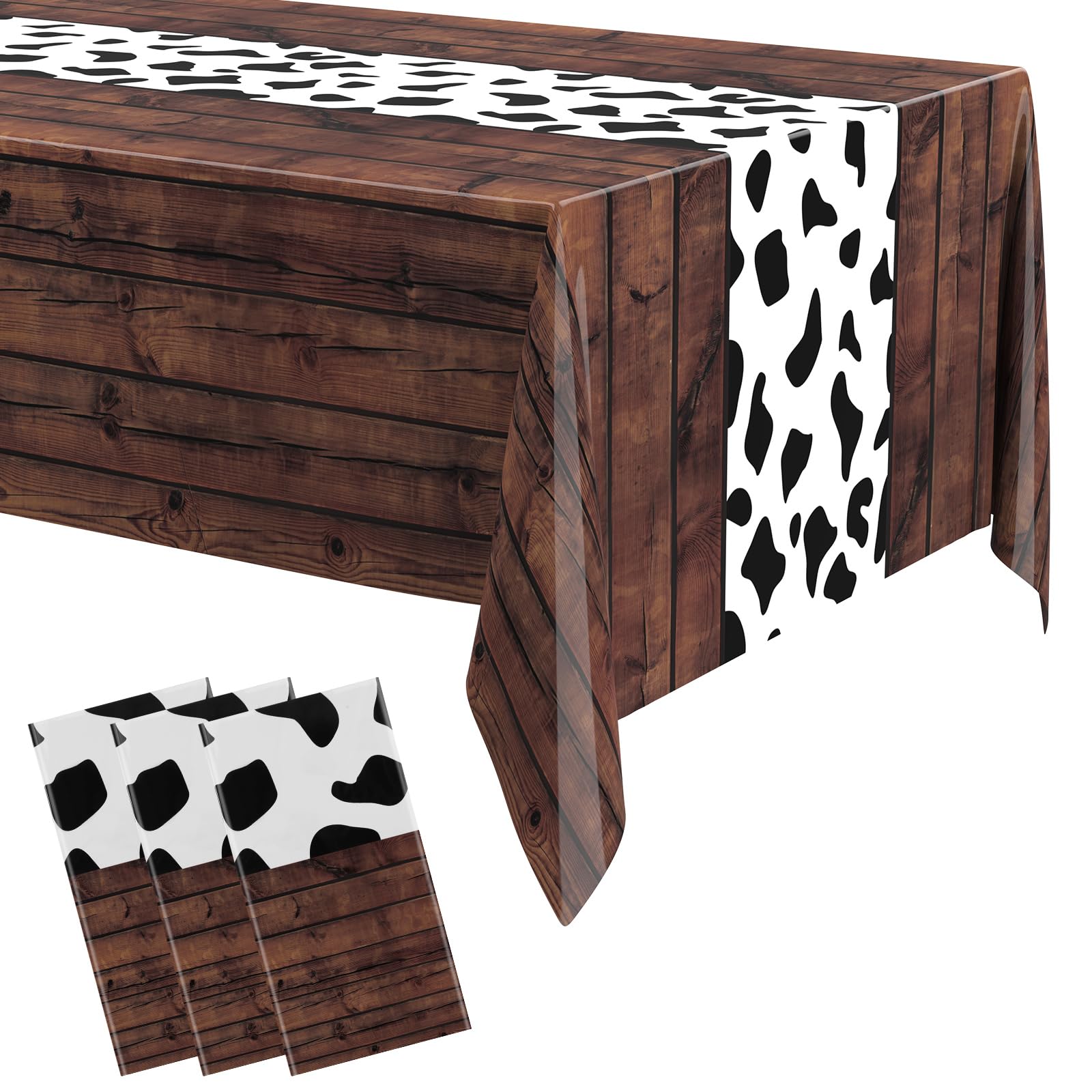 Chemin de table imprimé vache plastique pour simplifier le nettoyage d'un anniversaire enfant