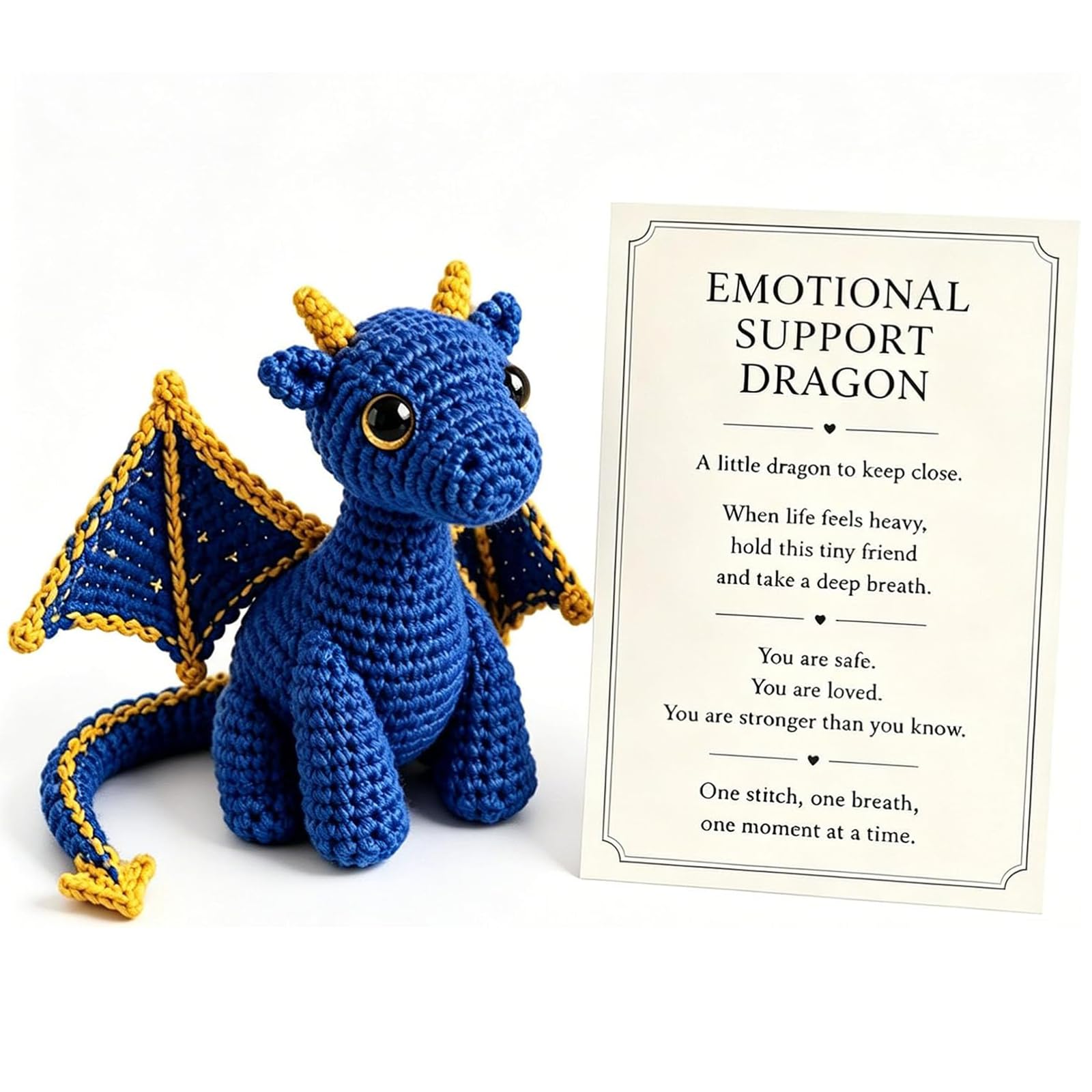 Emotional Support Dragon Plush Pocket Buddy Soft Mini Comfort Companion Stress Relief Desk Decor Cute Dragon Gift for Anxiety Relief Cheer Up Present for Adults Friends Office (Blue)