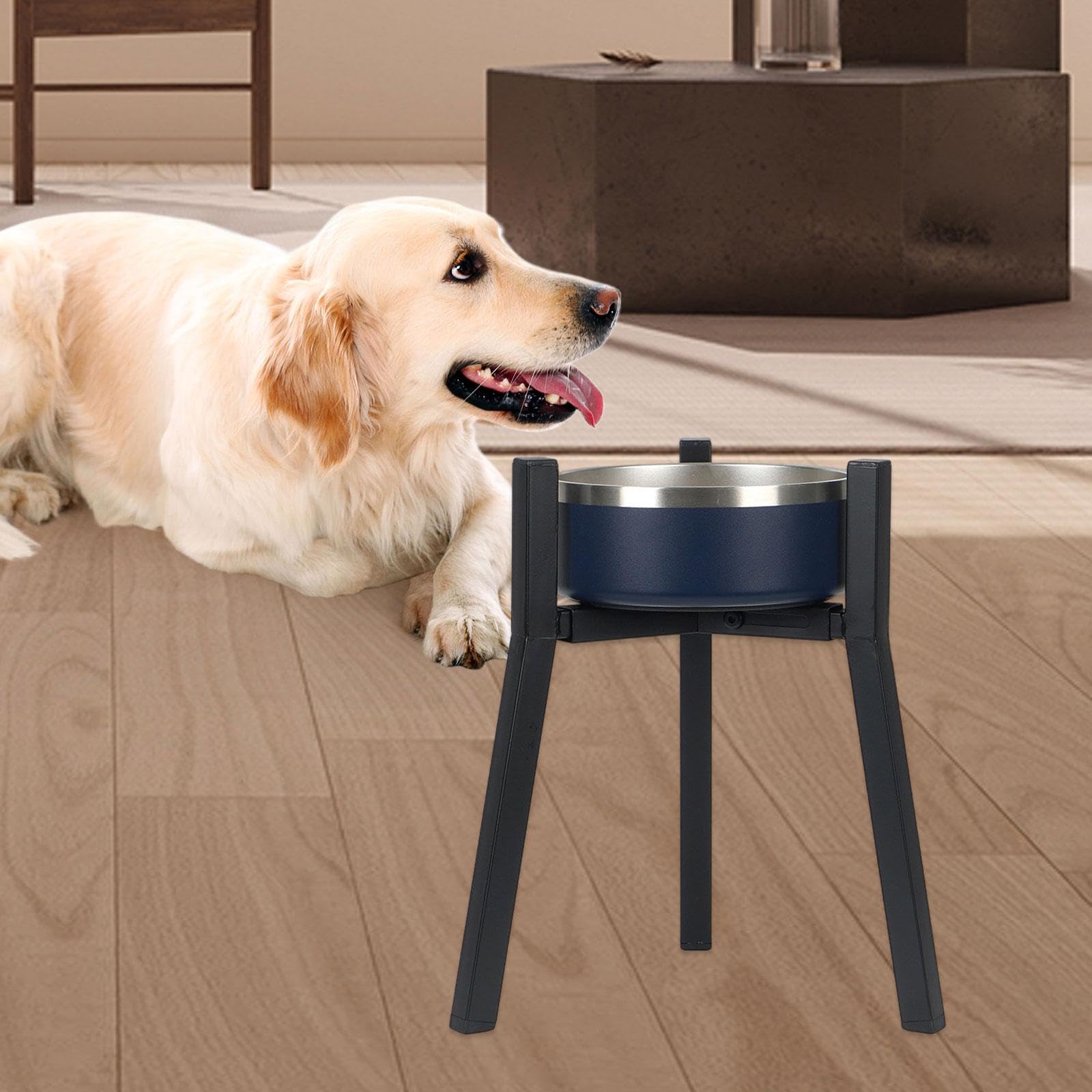 Support pour Gamelle de Chien, Gamelle Non Incluse, en Métal Antidérapant, Largeur Réglable de 18 à 27 Cm, Réglable en Hauteur