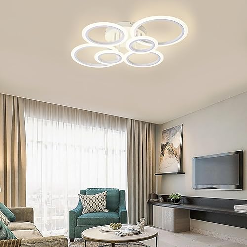 Miniatura 8 de Lámpara de techo LED moderna, luz de techo blanca de 6 anillos, lámpara de techo de montaje empotrado de 4000 K para cocina, dormitorio, sala de