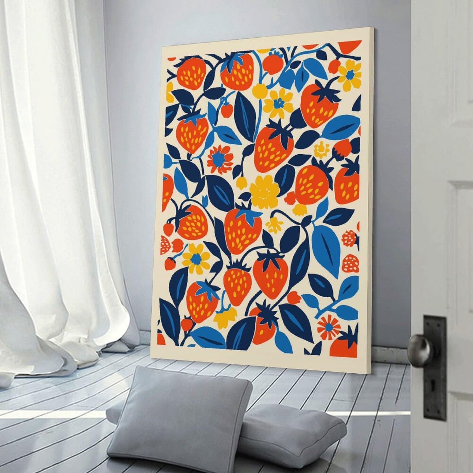 Junmoney Frame-Style-20 Vintage Strawberry Art Canvas Wall Art, 12X18inch(30X45cm), For Bedroom, Guest Room Or Reading Nook, Decorative Wall Art For Cosy Rooms