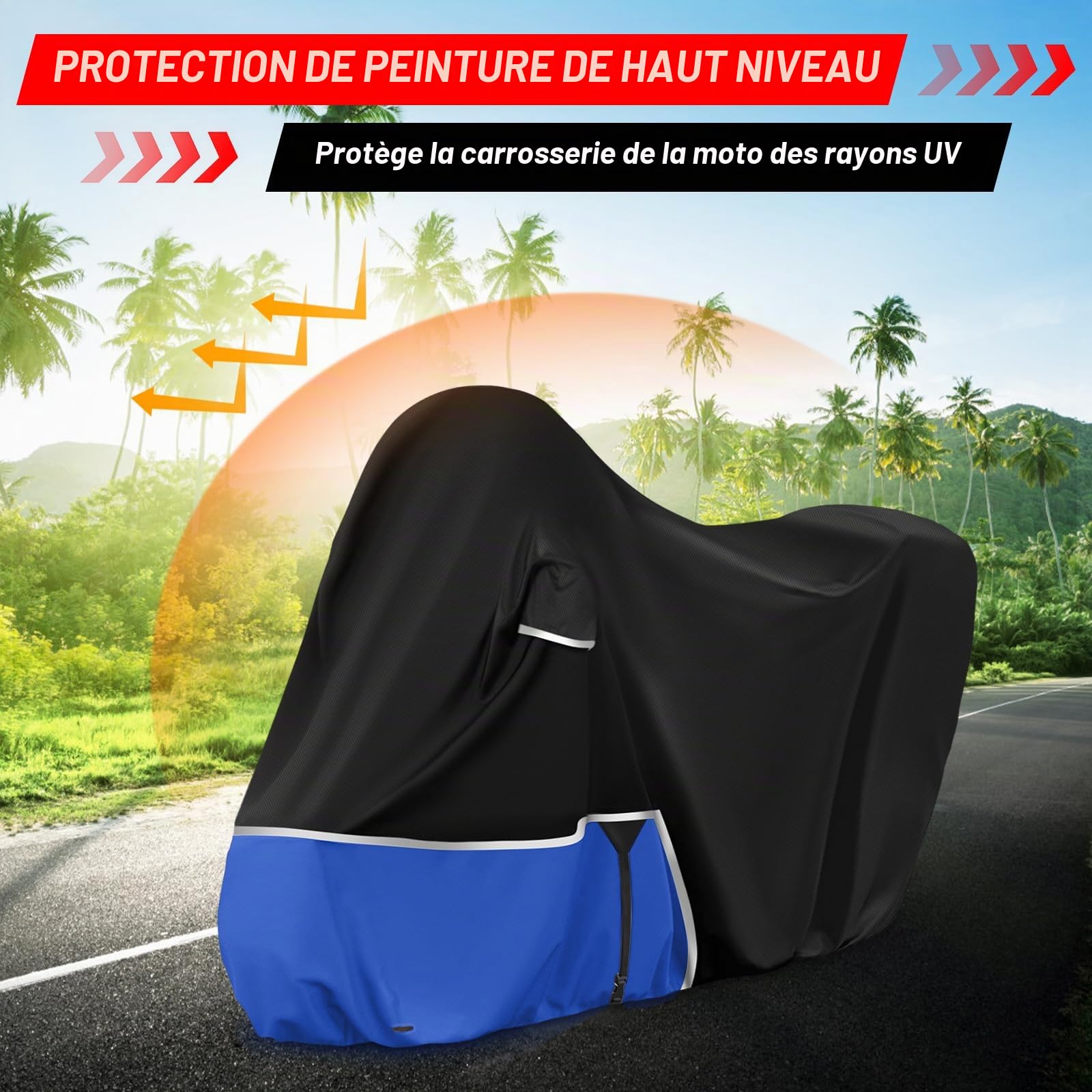 Bâche de Protection Moto, pour Piaggio mp3 400/500 (avec Coffre) | Housse mp3 400 Housse mp3 500 Protection imperméable, résistante à l'hiver, en Tissu Oxford 420D, Noir et Bleu
