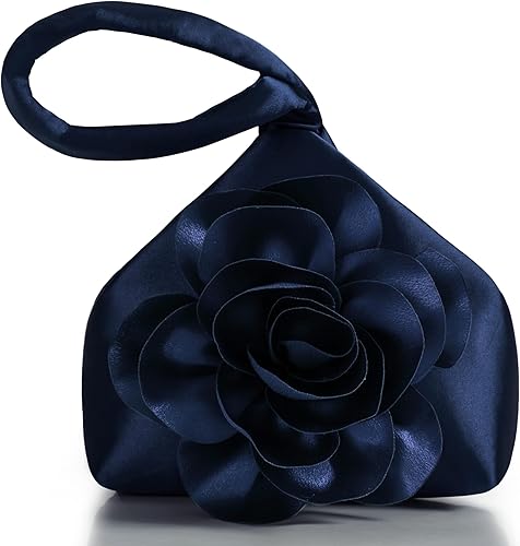 Miniatura 9 de BABEYOND Bolsos de mano para mujer, bolsos de noche de satén con flores, bolso de pulsera elegante para fiestas, uso diario, boda Rojo,Negro,negro