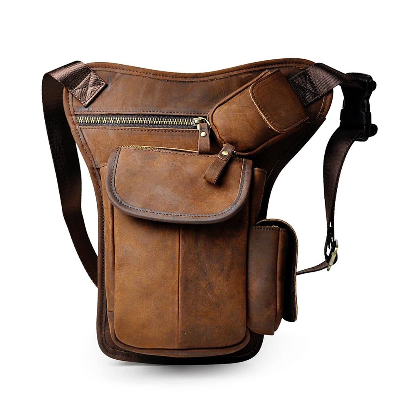 Marsupio Da Gamba, Marsupio Moto Borsa a tracolla casual da uomo in pelle alla moda a con design viaggio for gamba a goccia(Coffee)