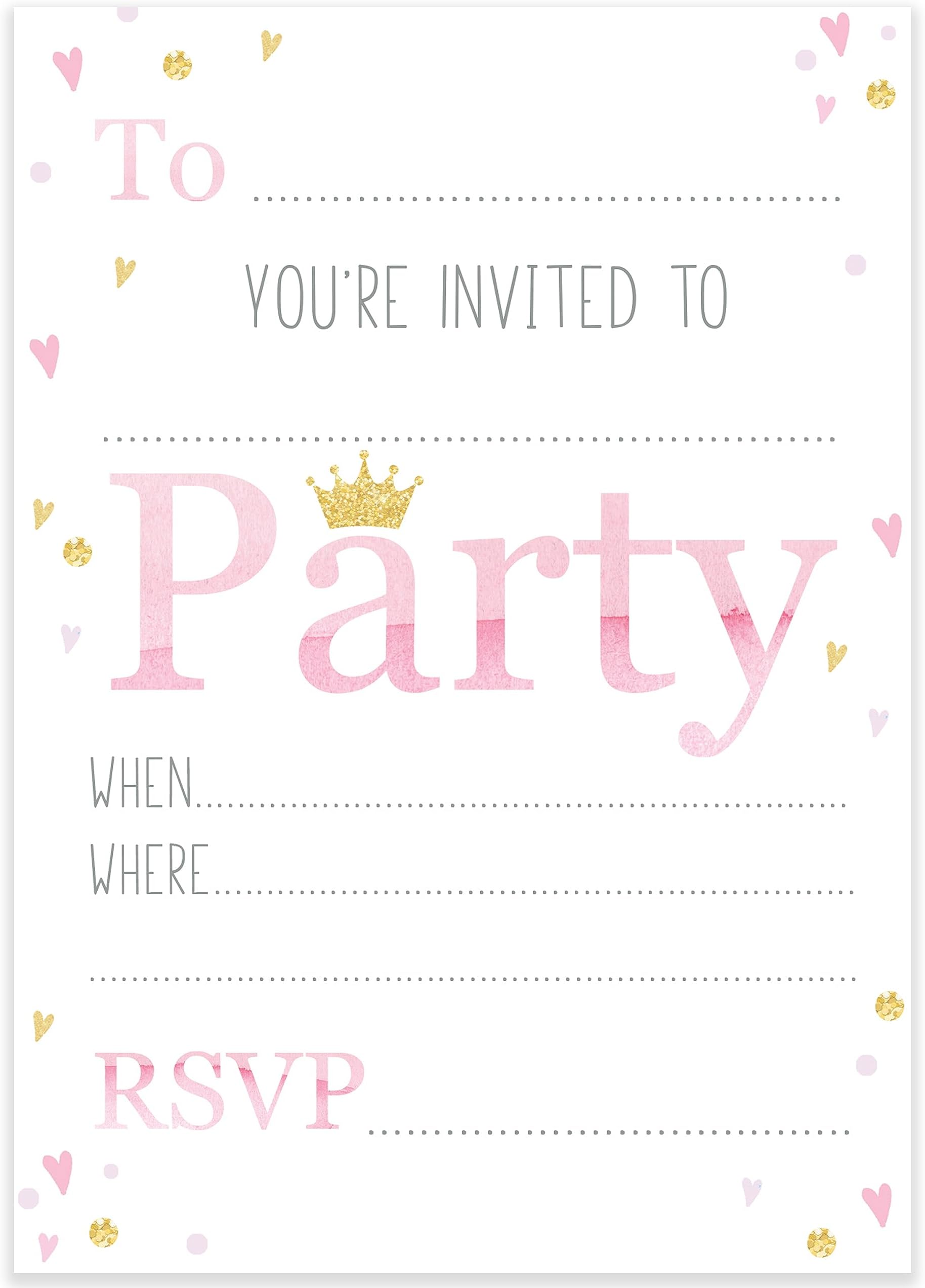Princess Party Invitations Pink Girls Party Invites x10