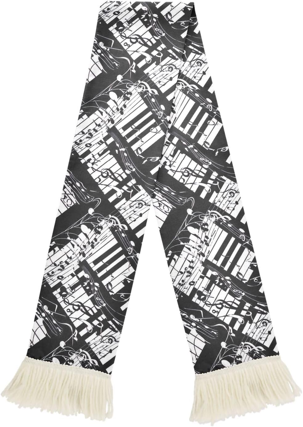 CHIFIGNO Black White Sports Fan Scarf with Fringe Ends, Soft Polyester Cheering Towel for Soccer Football Games, Quick Dry Sweat Absorbent Rally Scarf