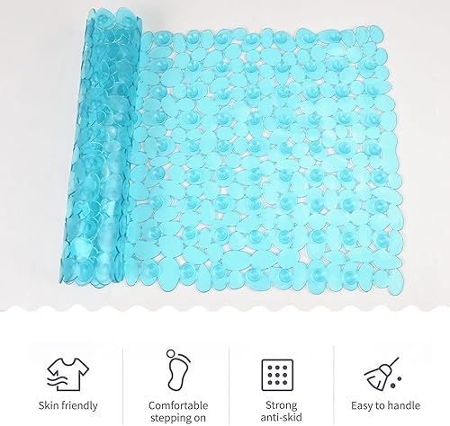 Miniatura 9 de SONGZIMING Pebble - Tapete de baño de 35 x 16 pulgadas para bañera antideslizante en la ducha con agujeros de drenaje, ventosas (gris)