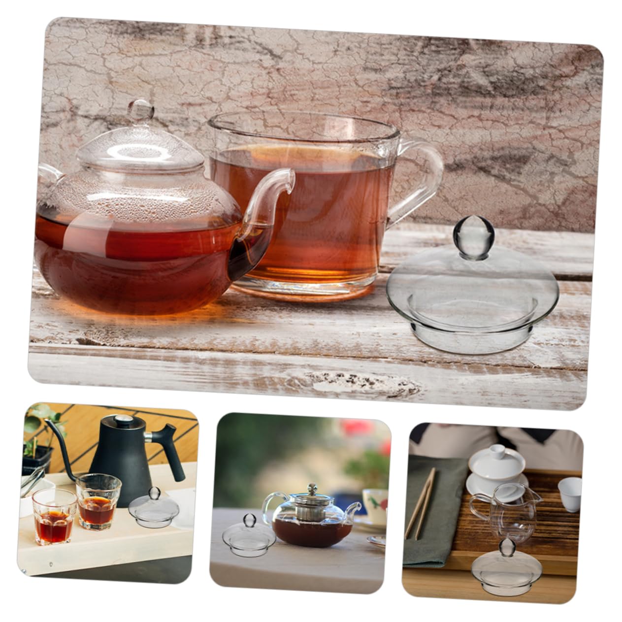 6 Piezas de Tapa de Vidrio para Tetera de 1000ml Borde Liso, Accesorio para Tetera Que Mantiene Libre de Impurezas, Adecuado para Fiestas y Estar en Casa