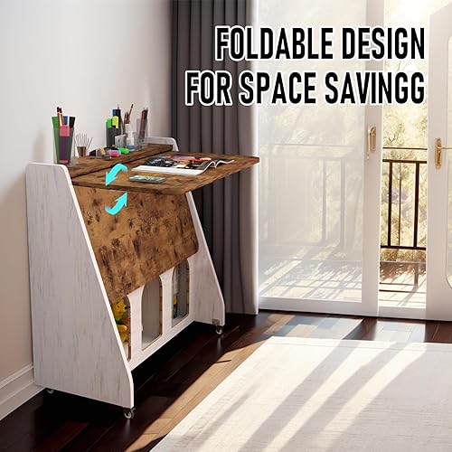 Miniatura 7 de Pmnianhua Escritorio móvil para laptop con ruedas, mesa portátil para laptop, estación de trabajo de escritura rodante con 4 ruedas y almacenamiento