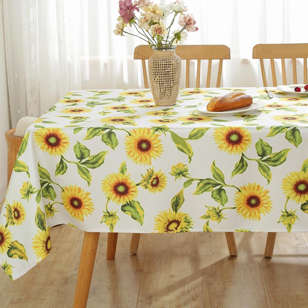 SASTYBALE Sunflower Tablecloth Rectangle 60 x 120 Inch, Waterproof Wrinkle Free Floral Spring Summer Table Cloth, Soft Fabric Table Cover for Dining, Party, Picnic, Indoor, Outdoor, Yellow