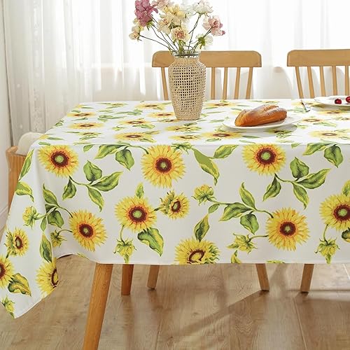 SASTYBALE Mantel rectangular de girasol navideño de 60 x 84 pulgadas, impermeable, resistente a las manchas, diseño floral de invierno, mantel de