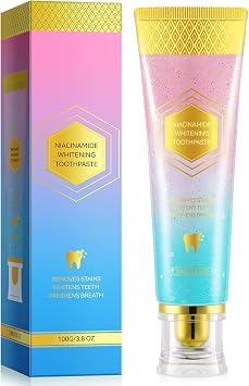 Niacinamide Whitening Toothpaste for Stain Removal and Whitening, Gum Strengthening, Fresh Breath Toothpaste with Natural Peach & Mint, Gentle Daily Oral Care, 3.5oz for Adults
