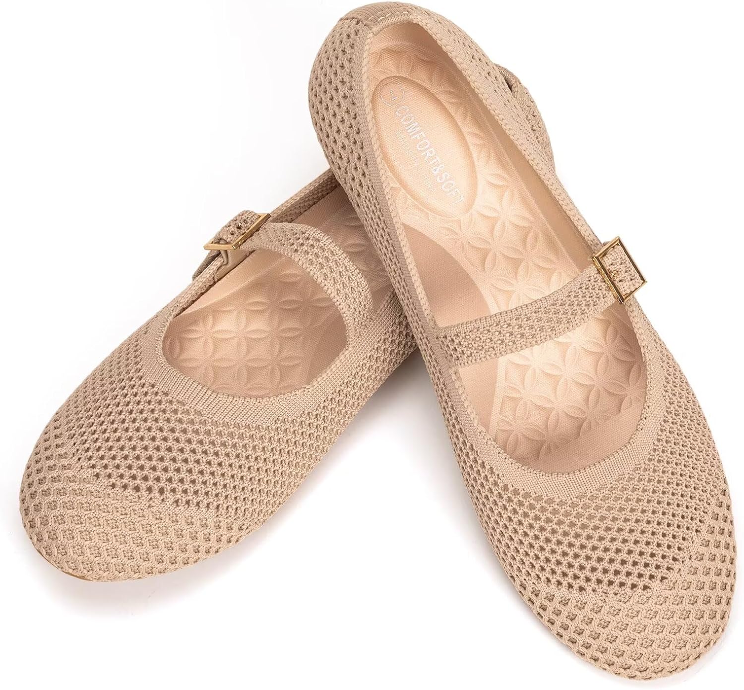 Frank Mully Women's Mary Jane Flats Comfortable Dressy Ballet Flats Casual Round Toe Slip On Washable Knitted Fabric Office Work Woman Shoes - Image 6