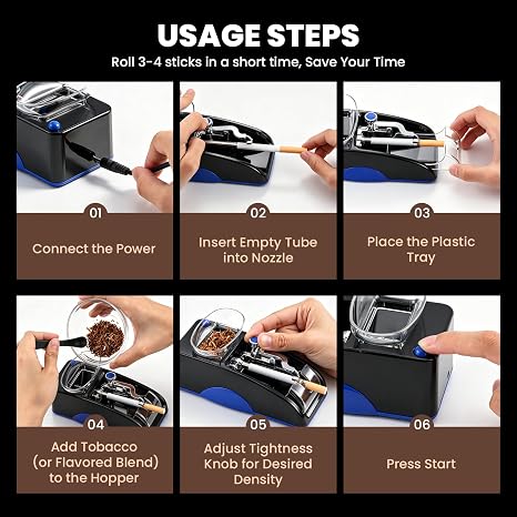 NEWTRY Cigarette Rolling Machine, Automatic Roller, Electric Mini Tobacco Injector(Blue)