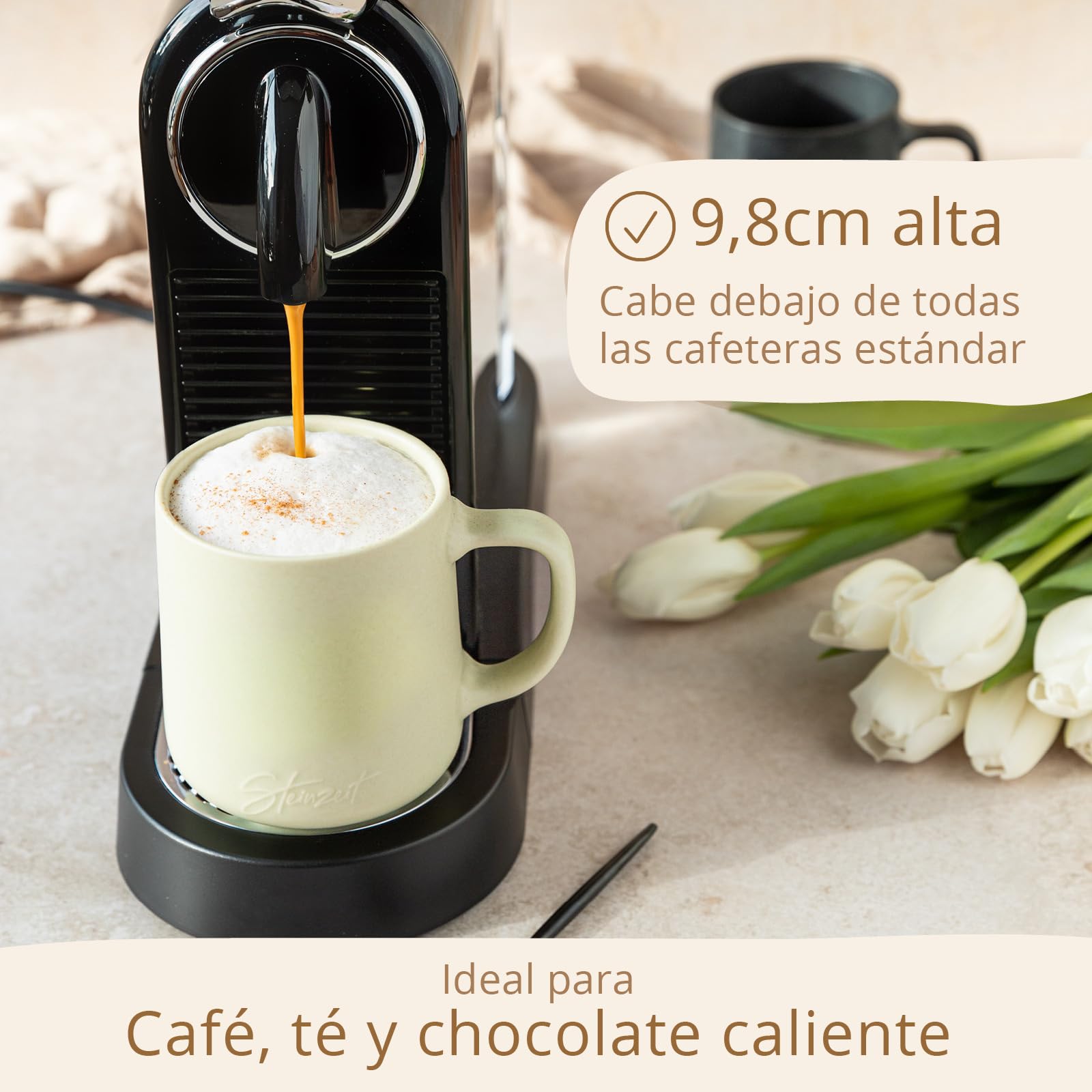Steinzeit Tazas de café (6x350 ml) – Tazas desayuno 100% artesanales – Juego de 6 tazas con colores pasteles únicos – Tazas cafe grande de 350 ml apta para cualquier bebida amz