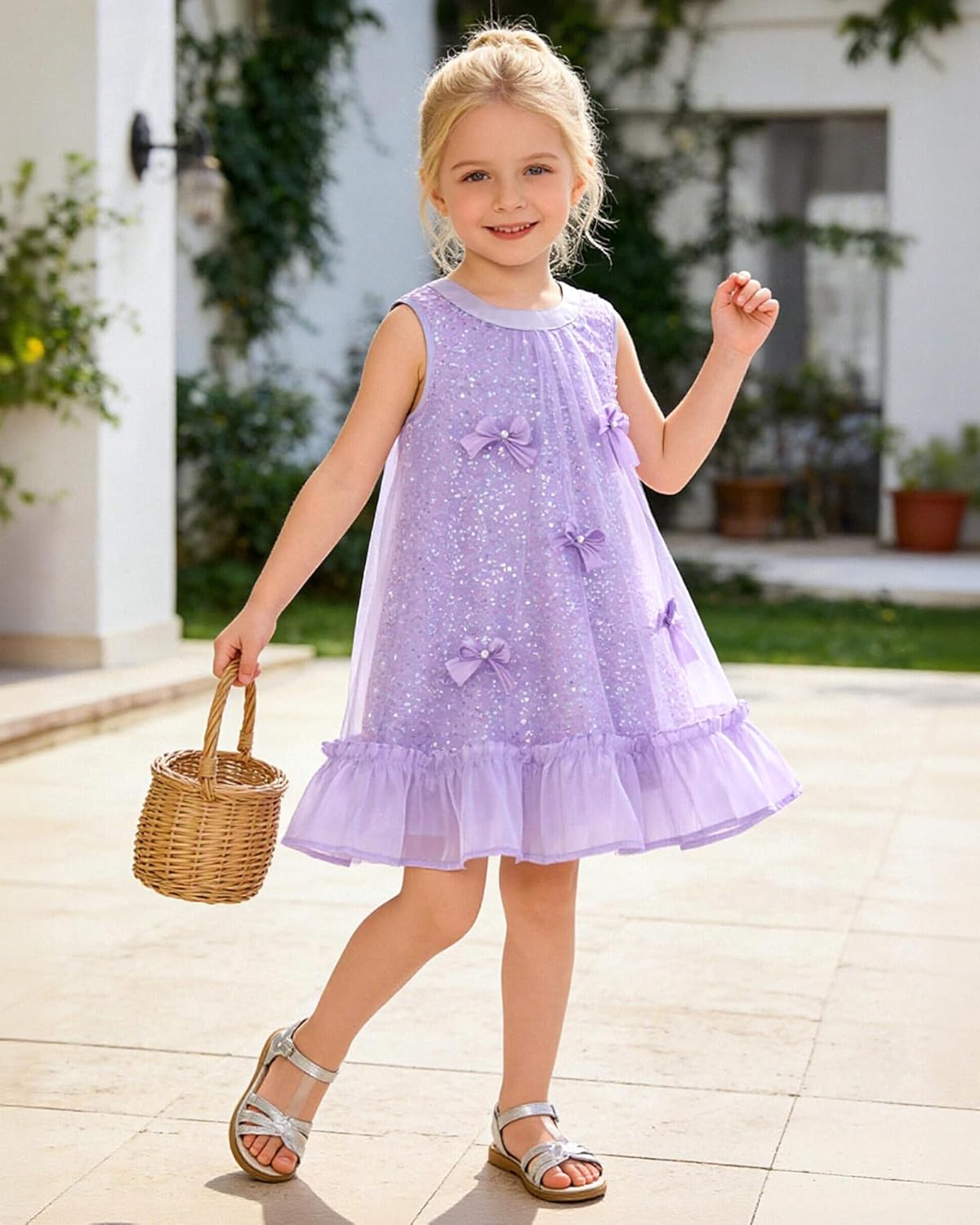 Girl Tulle Dress Toddler Girl Sequin Birthday Party Dress A-Line Kid Sleeveless Casual Dress 3-8Y