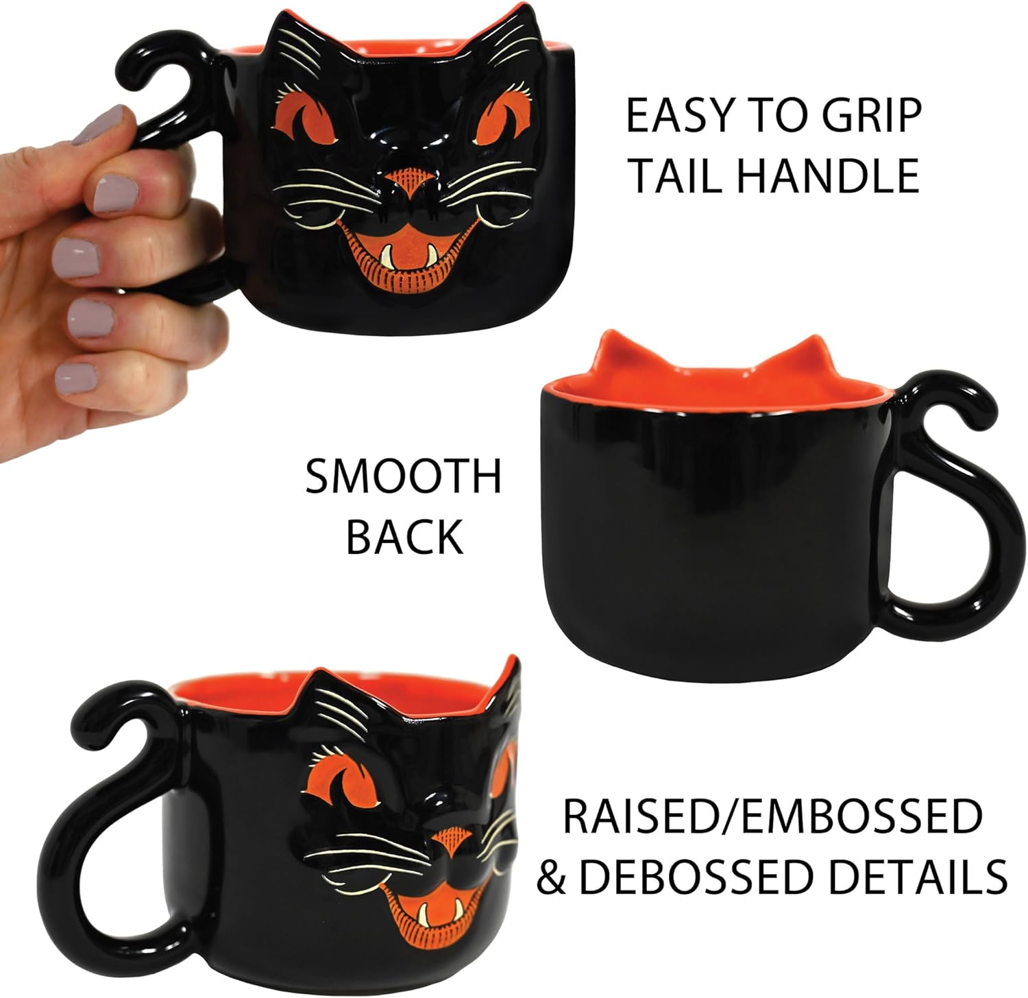 Beistle Vintage Halloween Ceramic Black Cat Mug – Retro Style Holiday Coffee Cup, Orange Drinkware with Classic Cat Face Design, Seasonal Gift Party Tableware, Dishwasher and Microwave Safe, 12 Oz