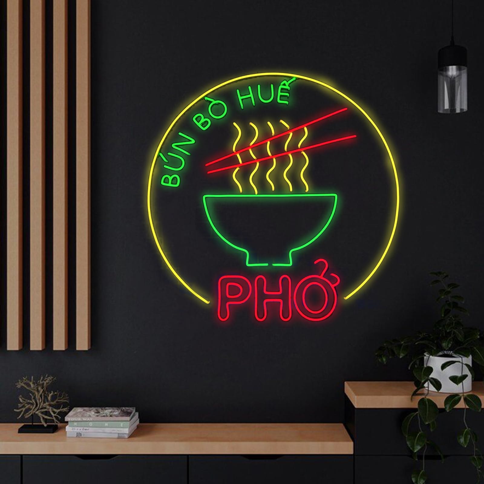 Pho Open Neon Sign – Vietnamese Food Neon Wall Decor, Ramen Bowl Design, USB Powered For Restaurants & Home Kitchens