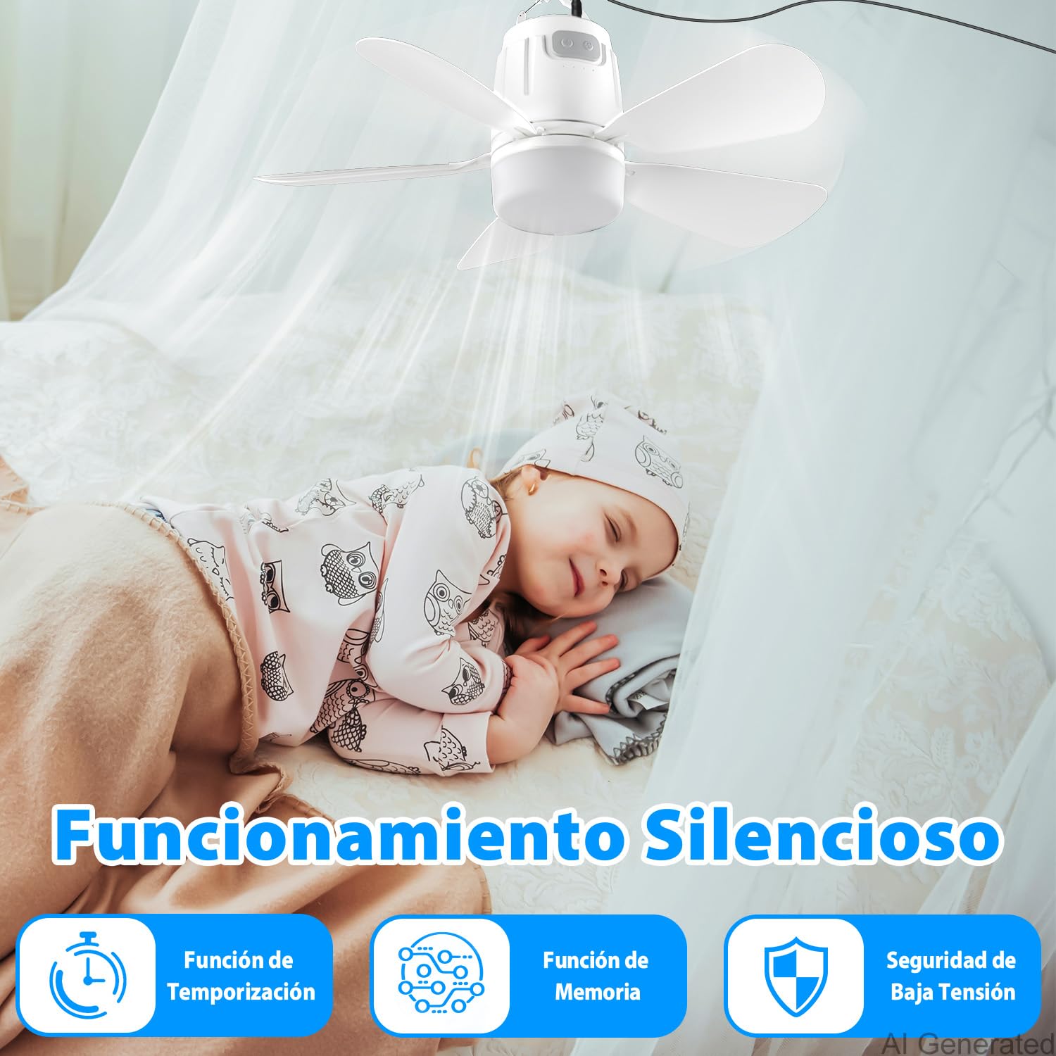 Gliztech 50cm Lámpara Ventilador de Techo con Luz LED, Mando a Distancia, Enchufe de 5m Ventilador Silencioso de Bajo Consumo Ideal para Dormitorio, Terraza, Cuarto de Herramientas, Parasol, Cenador