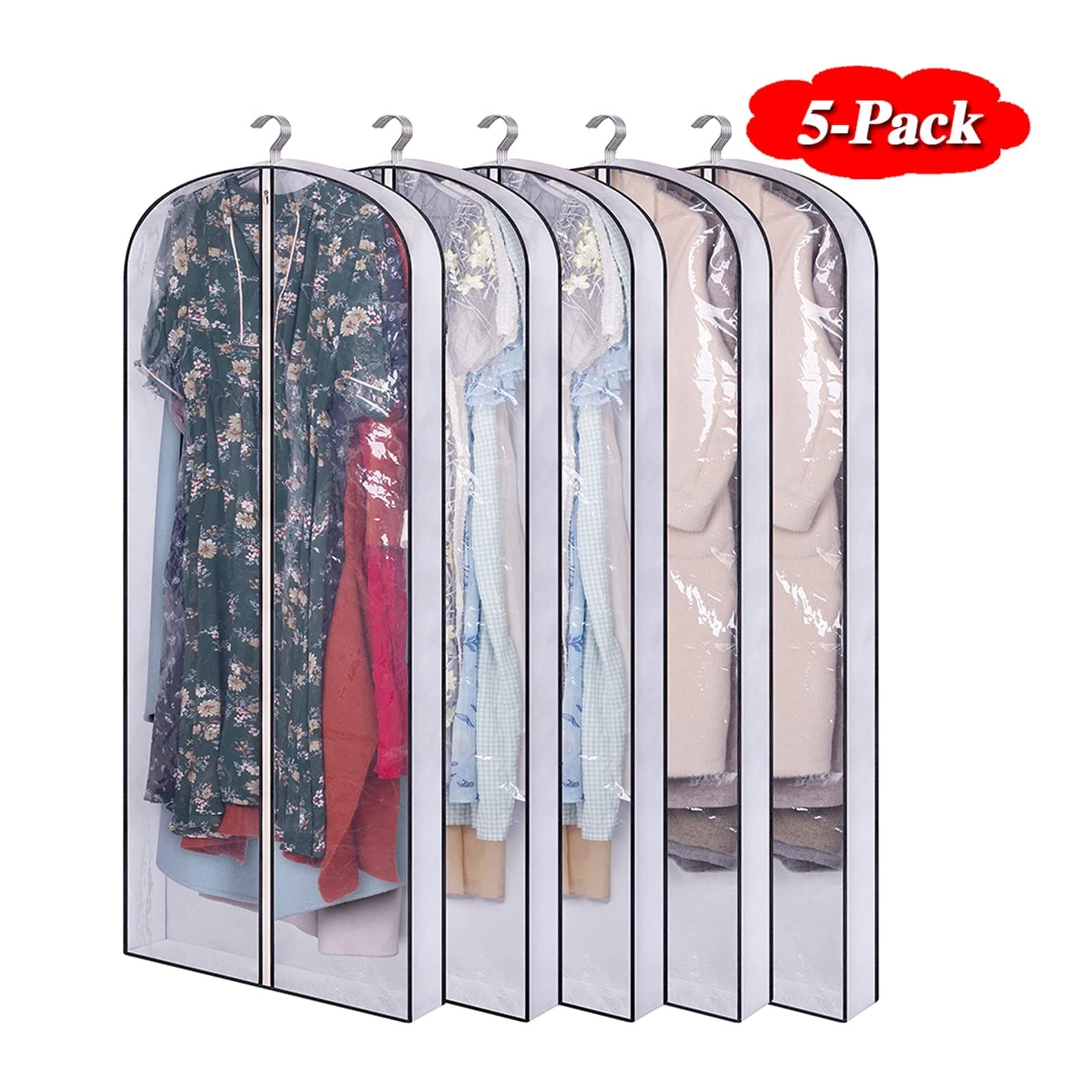 Kleidersäcke mit großem Fassungsvermögen, Kleideraufbewahrung für Schrank, Aufbewahrung, Anzug für Anzüge, Mäntel, Hemden, Jac (Farbe: Schwarz, Größe: 60 x 100 x 10 cm), 5 Stück