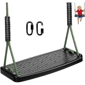 Outdoor Swing Sturdy Non-Slip Children's Swing Seat with 1.3 m - 2 m Long Adjustable Rope and 2 Carabiners 100 kg Swing Seat for Garden Playgrounds Adults Black