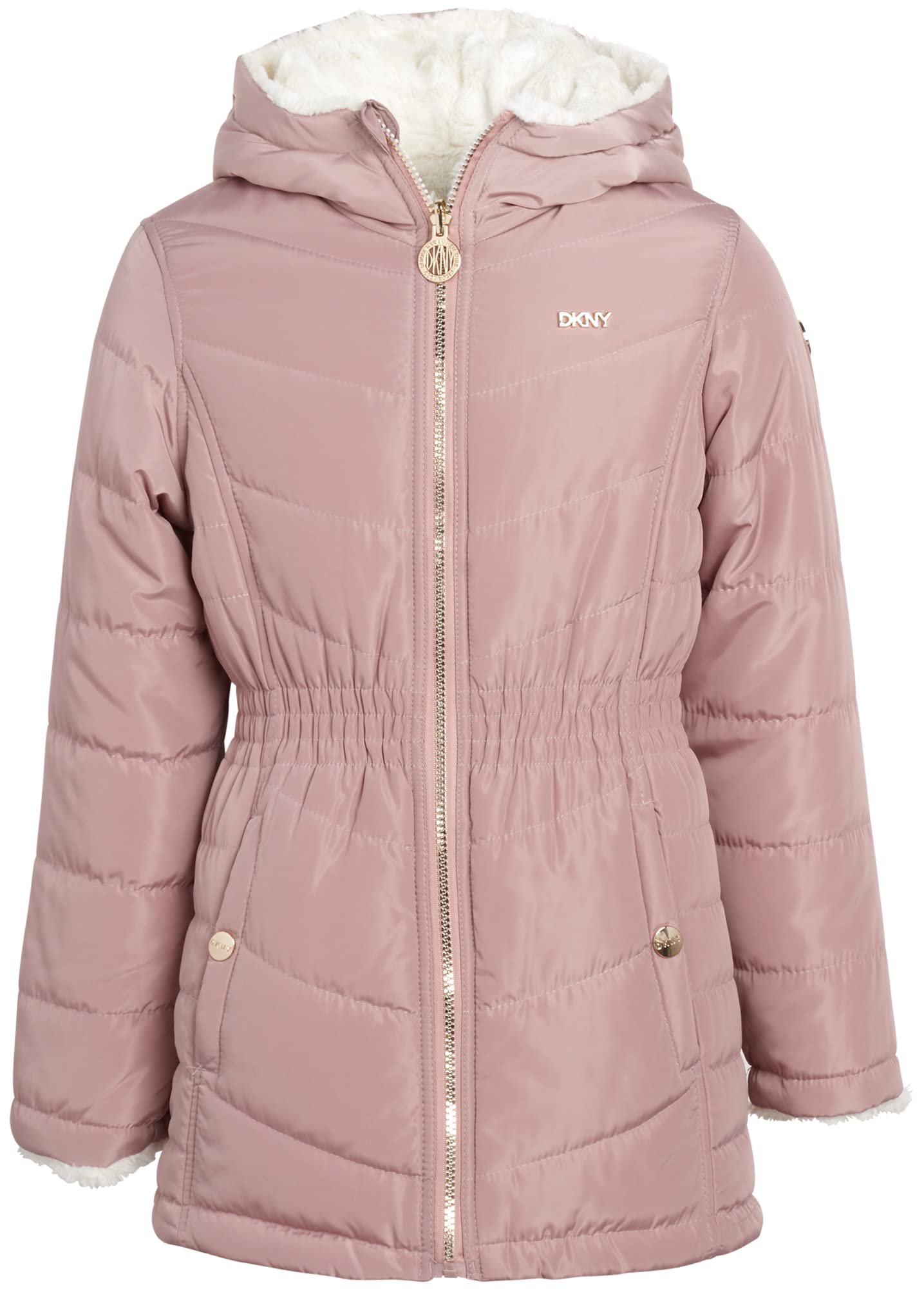 Dkny Girls Hooded Reversible Jacket Nylon Puffer Or Sherpa Lined