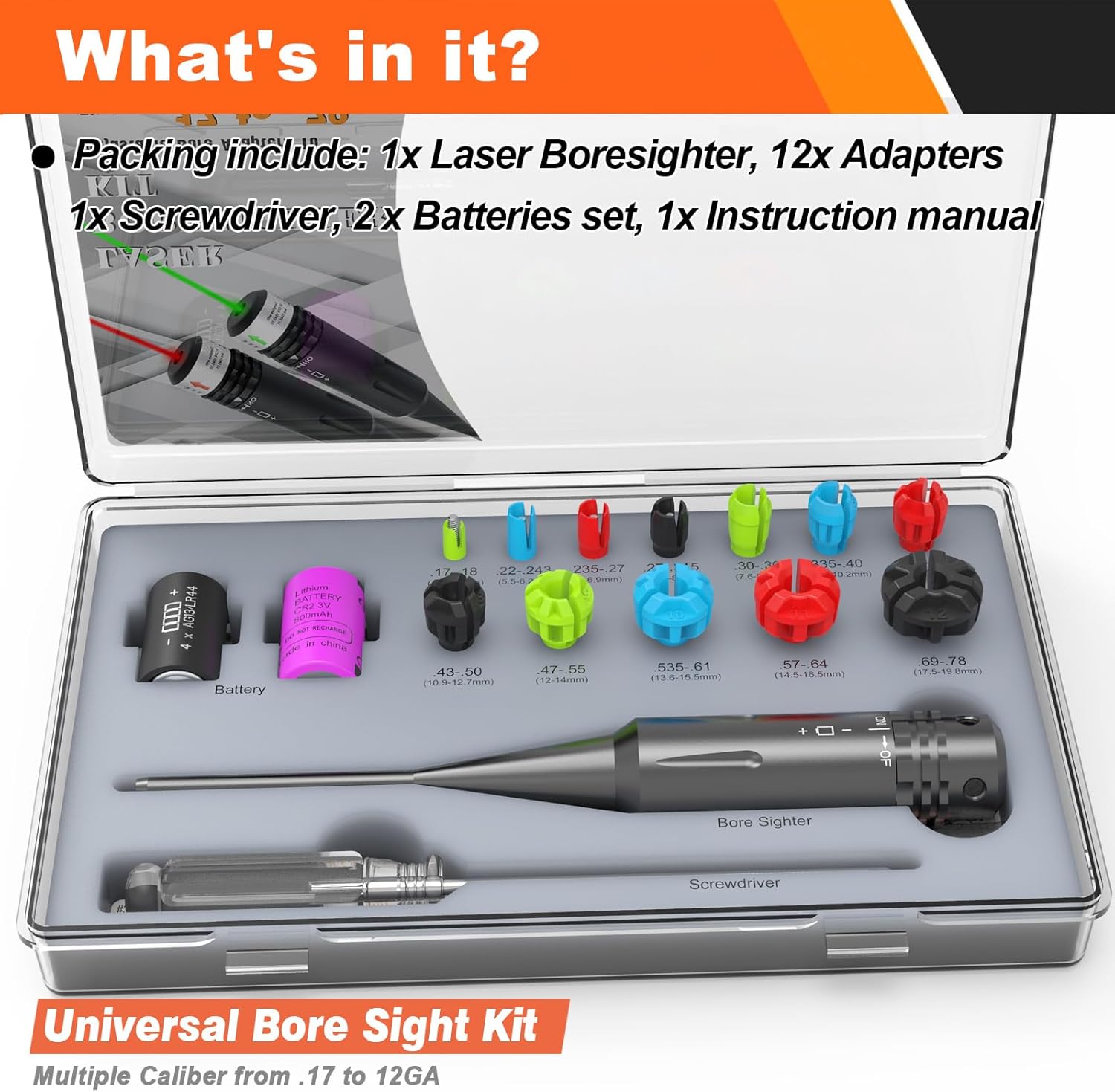 Byattoo Universal Laser Bore Sight Kit for Multiple Caliber from .17 to 12GA Rifles and Pistols with Both CR2 and LR44/AG13 Batteries
