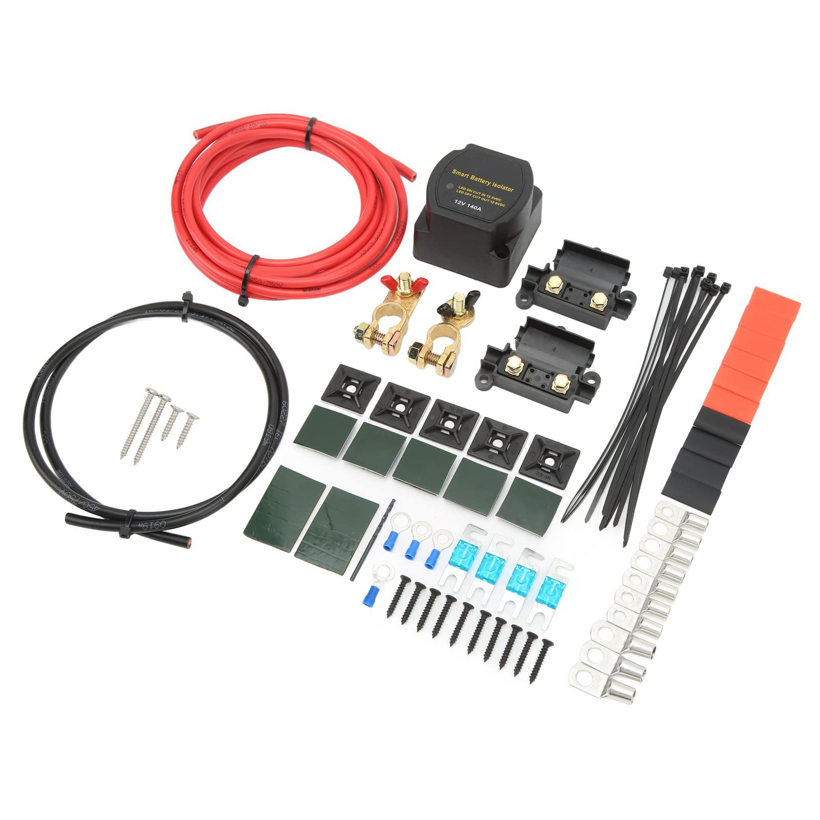 RiToEasysports Kit de Aislador de Batería Dual 12 V 140 AMP ABS Kit de relé Sensible Al Voltaje con Protección de Alto y bajo Voltaje Cableado de Cobre para Automóviles, Vehículos Recreativos,
