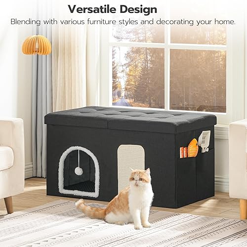 Miniatura 2 de HOOBRO Caja de arena para gatos, muebles de interior con alfombrilla para gatos, muebles de caja de arena oculta, interior impermeable, incluye