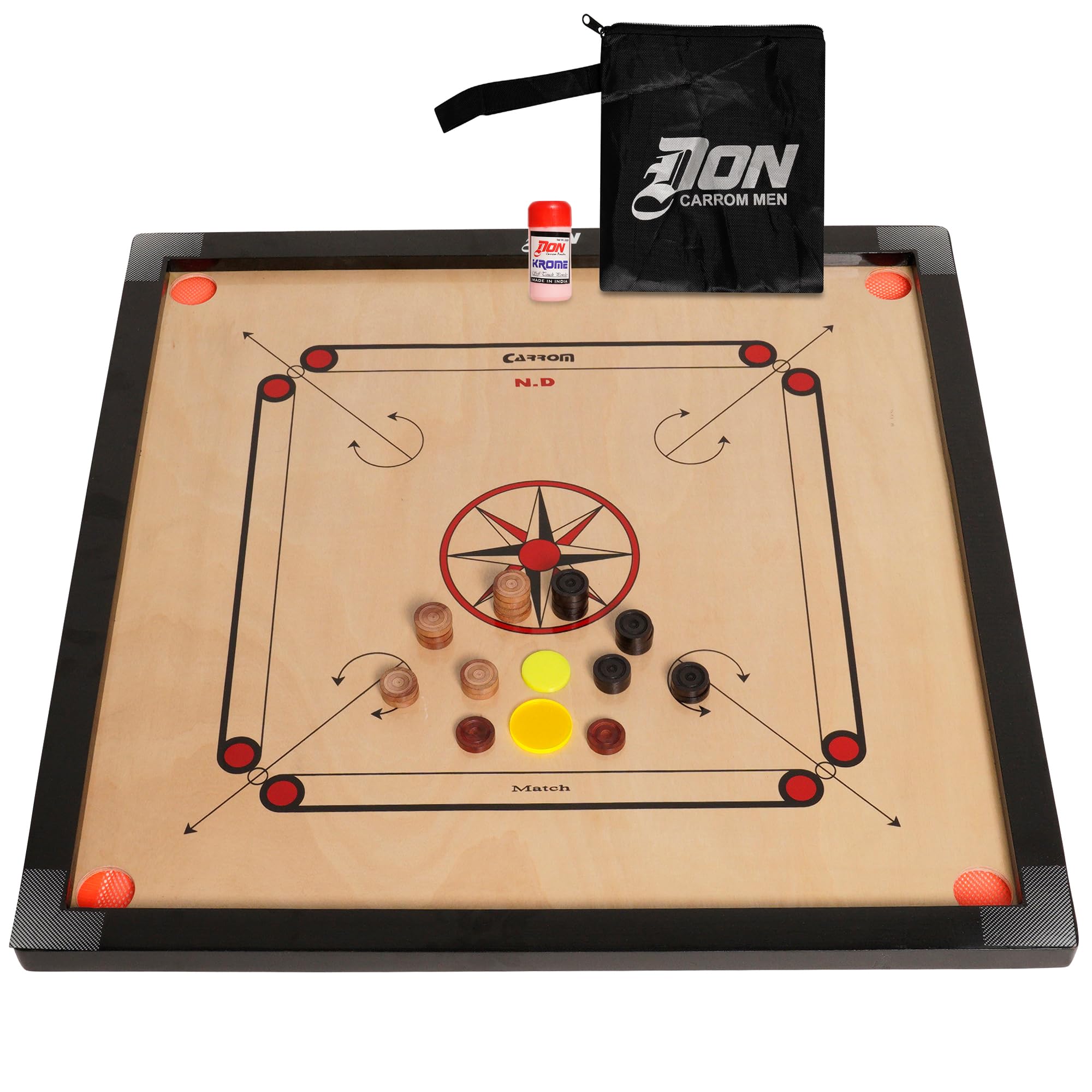 Carrom Board 32–33″ with 25 Pieces – Full-Size Wooden Carrom Set with 1 Striker, 24 Coins, Powder & Carry Bag – Indoor Family Game Board for Adults & Kids – Smooth Playing Surface, Durable Build