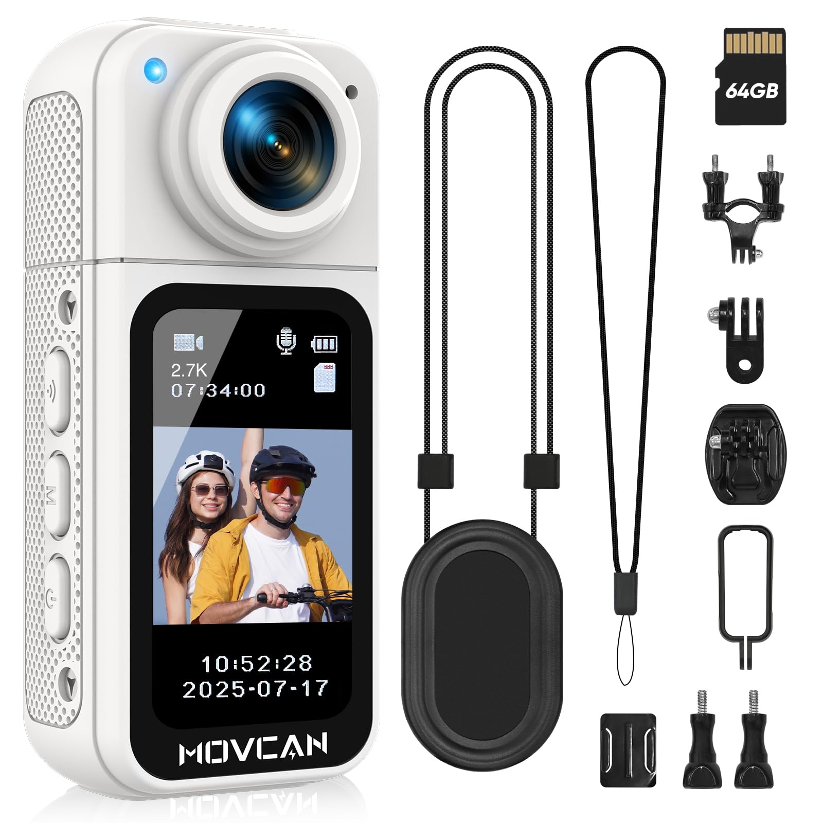 Movcan S70 Body Camera with Audio and Video Recording, 1080P HD Camera with 180° Rotating Lens, 64GB Camera for Work, Travel, White-image-35